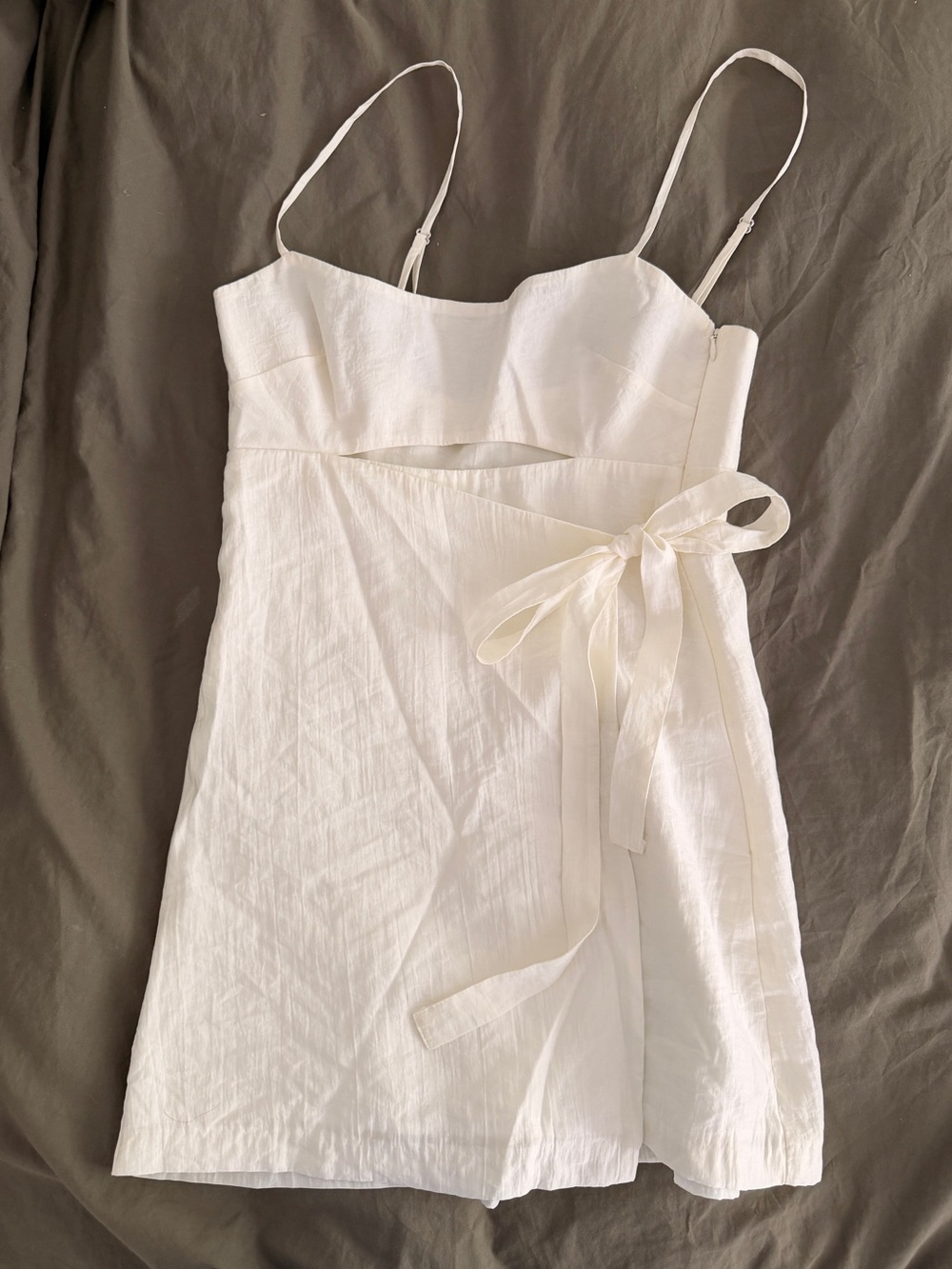 Zara White Spaghetti Strap Tie-Waist Mini Dress Skort